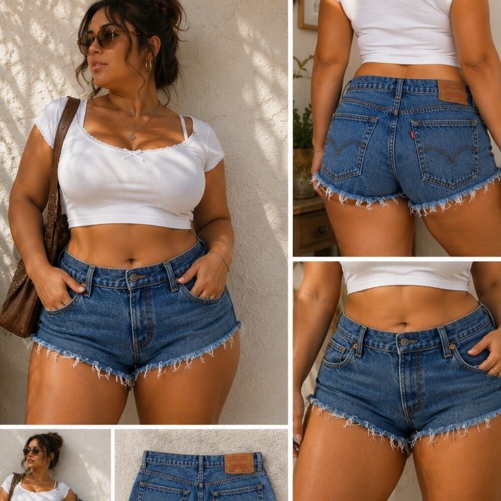 Levi's 501 Micro Denim Shorts Button Fly Raw Hem Light Wash Festival Y2K W32